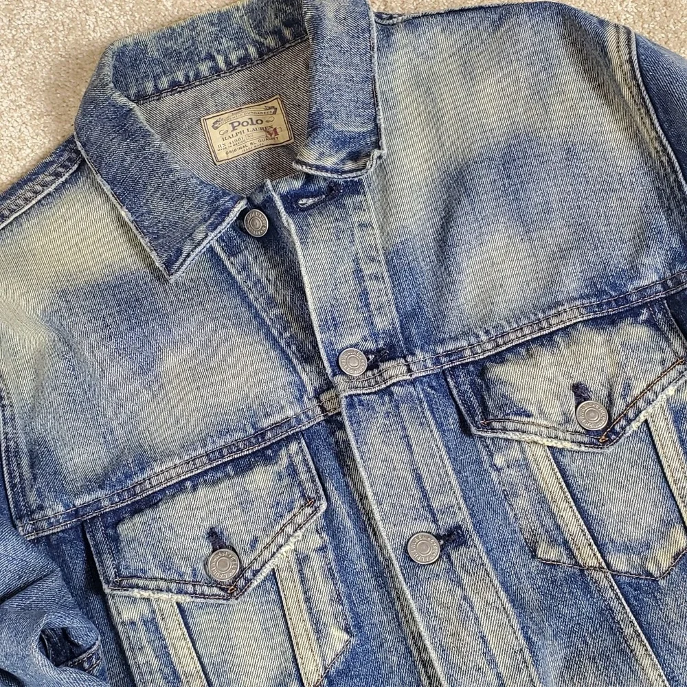 Polo Ralph Lauren Men's Blue Jean Jacket Size M Distressed Trucker Vintage 1990s